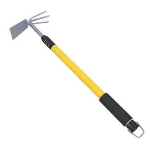 Telescopic Extending Garden Cultivator Weeder 62 to 90cm Double Head Hoe Fork