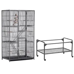 Yaheetech Black Rolling Metal Bird Cage with Detachable Stand Large