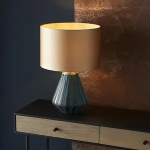 Luminosa Courmayeur Table Lamp Turquoise Tinted Glass & Gold Satin Fabric