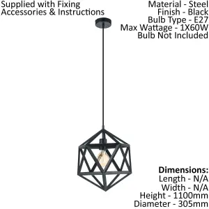 Hanging Ceiling Pendant Light Black Prism 1 x 60W E27 Modern Feature Lamp