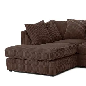 Luxor Chocolate Jumbo Cord Large 5 Seater Corner Sofa Long Left Hand Facing