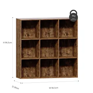 Vida Designs Durham Dark Wood 3x3 Cube Storage Unit & Set of 5 White Foldable Cube Storage Baskets