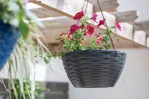 Pot Planter Indoor or Outdoor Lightweight Recycled Plastic Garden Windermere Hanging Basket - L35 x W35 x H17 cm - Charcoal