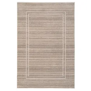 Neutral Beige Distressed Striped Geo Border Soft Living Area Rug 160x230cm