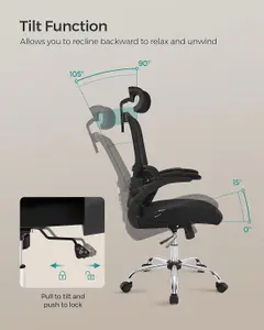 SONGMICS Ergonomic Office Chair, High Back Desk Chair with Foldable Armrests, Mesh Computer Chair, Tilt Function, Ink Black