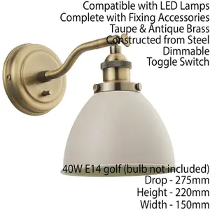 2 PACK Adjustable Industrial Wall Light Brass & Grey Shade Vintage Arm Lamp