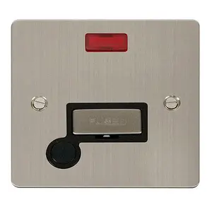 Flat Plate Stainless Steel 13A Fused Ingot Connection Unit With Neon With Flex - Black Trim - SE Home