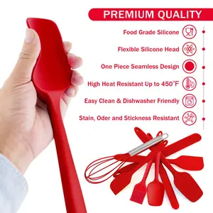 15 Pieces Set, Silicone Spatulas Kitchen Utensils For Cooking Baking Mixing, Non Stick & Heat Resistant Rubber Kitchen Tools With Holder, Healthy & One Piece Design, Black Red