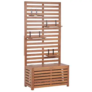 Garden Bench with Wall Panel MATINO with Storage Acacia Wood Light Wood