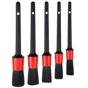 Auto Car Detailing Brush - Set Of 5 Different Brush sizes Made Of Boar Hair Mixed With Synthetic Fiber - Gentle And Soft