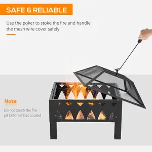 Outsunny Outdoor Fire Pit with Screen and Poker, Backyard Wood Burner, Black