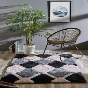 Origins 3D Geo Shaggy Rug Grey 120 X 170