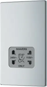 BG FPC20G Nexus Screwless Flat-Plate Shaver Socket Outlet Polished Chrome Grey Insert Dual Voltage 115V - 230V