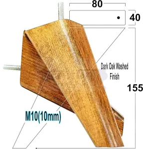 SET OF 4 REPLACEMENT FURNITURE SQUARE FEET DARK OAK WASH TAPERED WOODEN LEGS 150mm HIGH M10