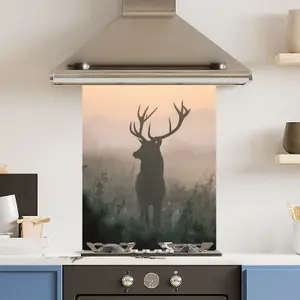 Premium 60 x 75cm 6mm Glass Wild Misty Stag Kitchen Splashback Toughened