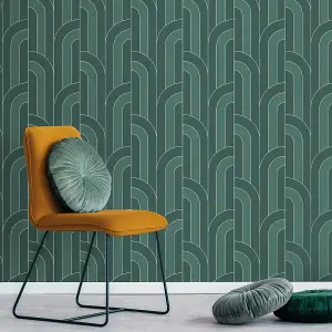 Cascade Arch Wallpaper Emerald / Silver Fine Decor FD42842