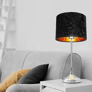 Modern Black Crushed Velvet 8 Table/Pendant Lampshade with Shiny Copper Inner