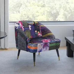 Fabric Patchwork Kensington Slipper Accent Chair Multicolour