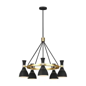 5 Bulb Chandelier Ceiling Light Midnight Black / Burnished Brass LED E27 60W