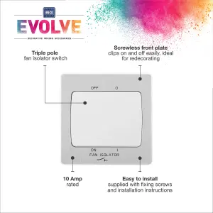 BG Evolve Brushed Steel Fan Isolator Switch 10A Triple Pole