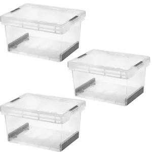 2 x 25 Litre Clear Plastic Stackable Ultra Resistant Modular Plastic Storage Container Boxes With Secure Clip Lock Lids