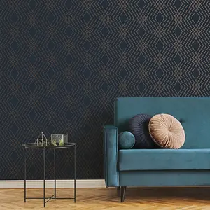 Fine Decor Shard Trellis Navy Wallpaper FD42605