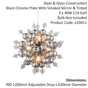 Black Chrome Ceiling Pendant with Tinted Glass Spheres Decorative Light Fitting