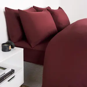 Brentfords Plain Duvet Cover Pillowcase Bedding Set, Burgundy - King