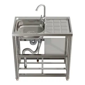 Reversible 1 Compartment Commercial Floorstanding Stainless Steel Kitchen Sink with 2 Tier Storage Shelf