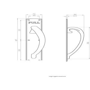 2x Curved Right Handed Door Pull Handle Engraved with 'Pull' Polished Brass