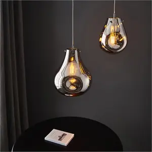 Hanging Ceiling Pendant Light - Large Chrome Metallic Glass & Chrome Plate - 10W LED E27