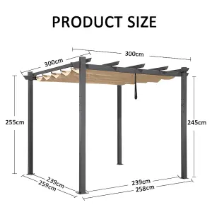 Beige 3 X 3 M Metal Foldable Pergola with Retractable Roof