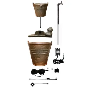 Primrose Tap and Bucket Garden Water Feature Fountain with LED Lights for Indoor for Outdoor Use H76cm