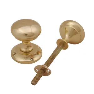 Brass effect Zamac Round Door knob (Dia)54mm, Pair