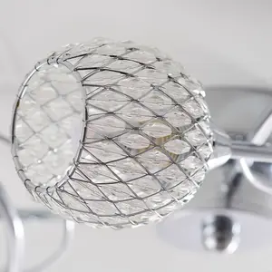 Semi Flush Ceiling Light Chrome Glass Beads 3 Bulb Hanging Pendant Lamp Shade