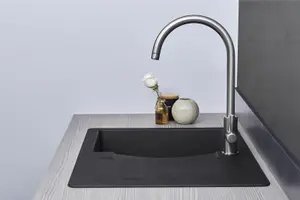 Liquida VG5BL 1.0 Bowl Composite Reversible Inset Black Kitchen Sink With Waste