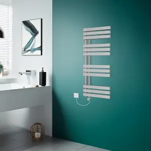 Rinse Bathrooms Designer Electric Thermostatic Heated Towel Rail D Shape Bathroom Ladder Style Radiator Warmer 1200x600mm Chrome