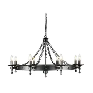 8 Bulb Chandelier Wrought Iron Style Chain Graphite Finish Black LED E14 60W