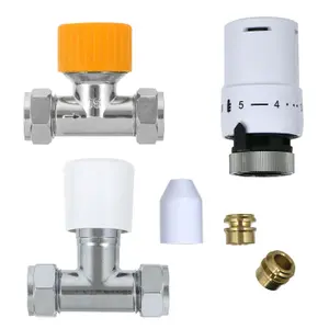 Tower TRV Thermostatic Radiator Valve White Straight Lockshield Head 10-15mm