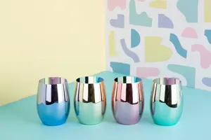 Interiors by Premier Reflective Set Of 4 Assorted Colours Tumblers, Multi Coloured Rounded Botton, Vibrant Set Of Tumblers