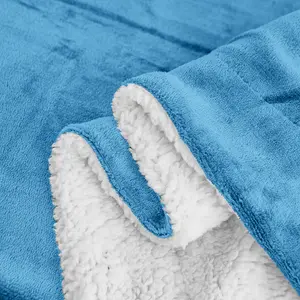 Sherpa Fleece Throw Blanket Blue / 130cm W x 150cm L