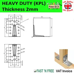 ANGLE BRACKET 2mm Thick HEAVY DUTY Corner Reinforced Galvanised Zinc Plated 90x90 Width 65mm Pack of: 20