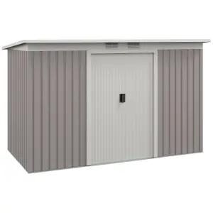 Outsunny 9 x 4FT Outdoor Metal Frame Garden Storage Shed w/ 2 Door, Light Grey