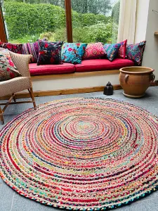 MISHRAN Round Rug Hand Woven with Braids - Jute - L60 x W60 - Multicolour