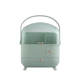 Light Green Large Multi-Function Dustproof Waterproof Makeup Cosmetic Organizer with Handle and Drawers