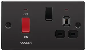 GoodHome Gloss Black Cooker switch & socket with neon