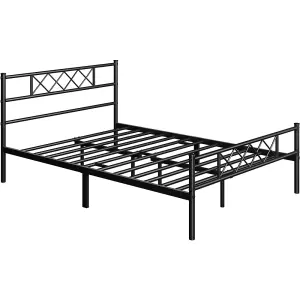 Yaheetech Black 5ft King Metal Bed Frame with Cross-design Headboard & Footboard