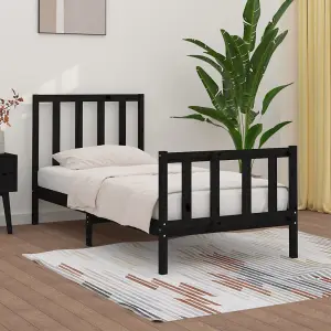 Berkfield Bed Frame Black Solid Wood 75x190 cm 2FT6 Small Single