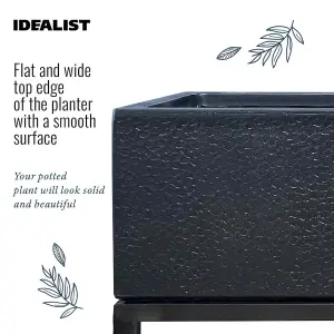 Set of 2 IDEALIST™ 61cm Trough, Black Slate Effect Indoor Rectangular Planter on Detachable Metal Stand H26 L61 W17 cm