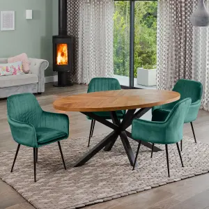 Dosenna Oval Dining Table Set with 4 Carrara Velvet Chairs - Green